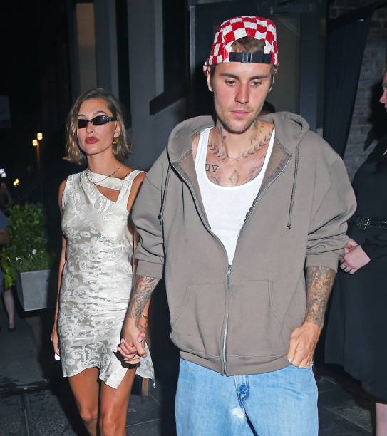 Hailey Bieber and Justin Bieber are seen leaving L'artusi on July 19, 2023 in New York City.