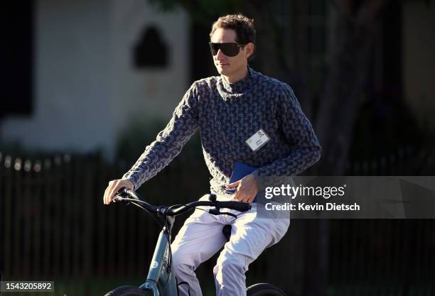 John Elkann, Chair of Stellantis, rides a bike at the Allen & Company Sun Valley Conference on July 14, 2023 in Sun Valley, Idaho. Every July, some...