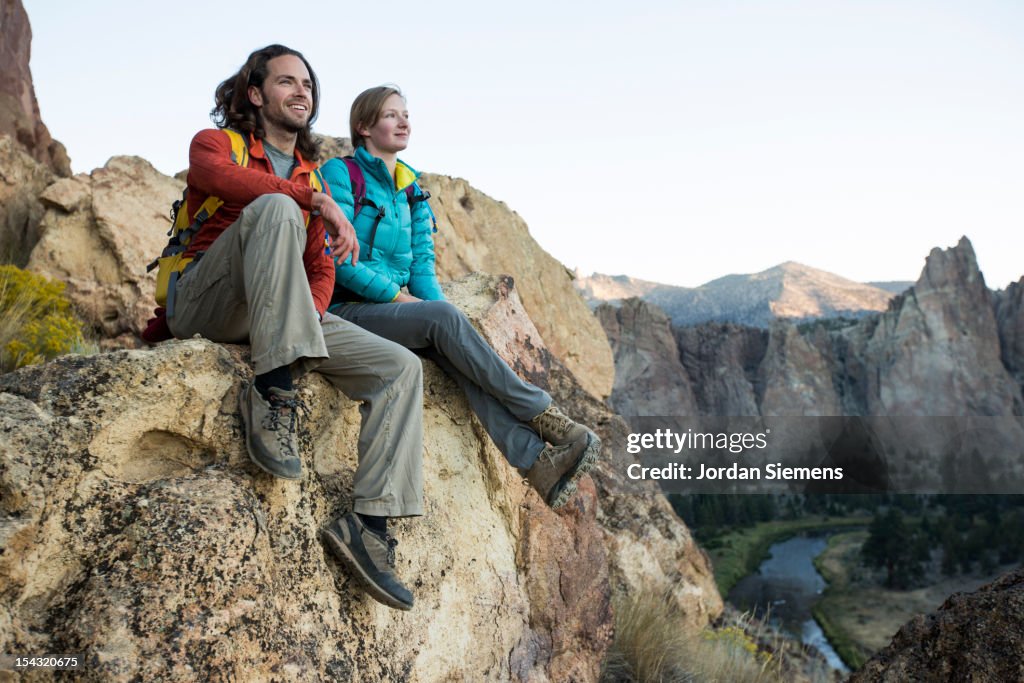 A man and woman hiking.