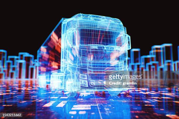 autonomous transportation concept image - car wireframe stockfoto's en -beelden