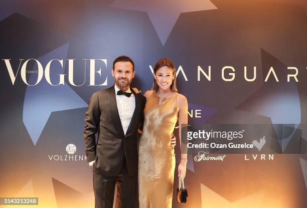 Juan Mata and Evelina Kamph attend Vogue x Vanguart, The Night before Gala During Champions League Final Weekend On June 9, 2023 in Istanbul, Turkey.