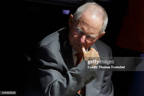 German Finance Minister Wolfgang Schaeuble sit at Reichstag, the seat of the German Parliament , on October 18, 2012 in Berlin, Germany. European...