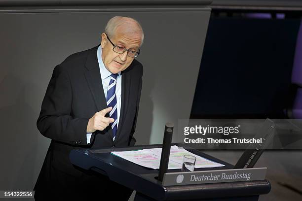 Rainer Bruederle of the German Free Democrats speak at Reichstag, the seat of the German Parliament , on October 18, 2012 in Berlin, Germany....