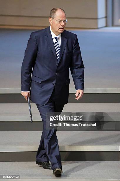 Peer Steinbrueck, Chancellor candidate of the German Social Democrats for the 2013 general election is pictured at Reichstag, the seat of the German...