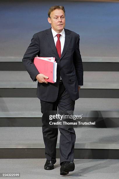 German Social Democrats Bundestag member Thomas Oppermann is pictured at Reichstag, the seat of the German Parliament , on October 18, 2012 in...