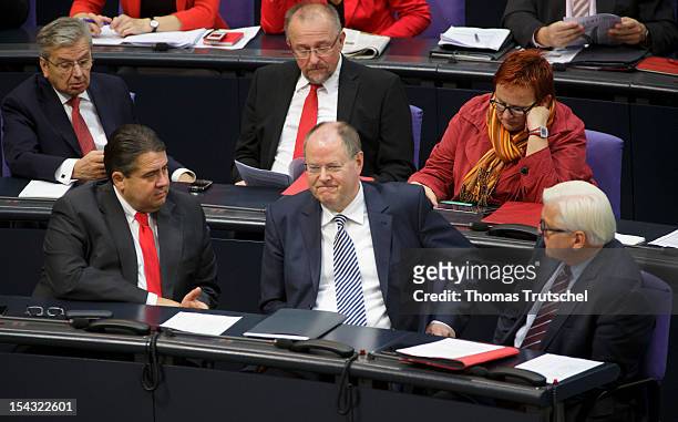 Sigmar Gabriel, Chairman of German Social Democrats , Peer Steinbrueck, Chancellor candidate of the German Social Democrats for the 2013 general...