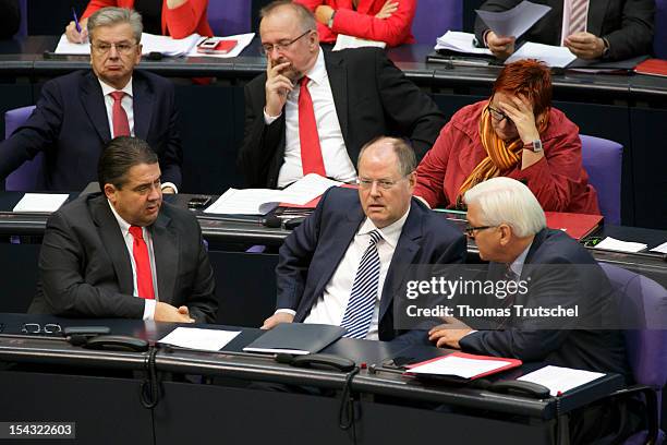 Sigmar Gabriel, Chairman of German Social Democrats , Peer Steinbrueck, Chancellor candidate of the German Social Democrats for the 2013 general...