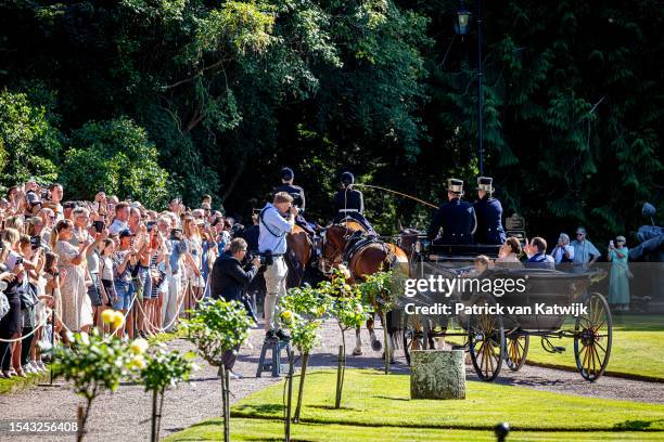 Prince Oscar of Sweden, Princess Estelle of Sweden, Crown Princess Victoria of Sweden and Prince Daniel of Sweden during a carriage ride during the...