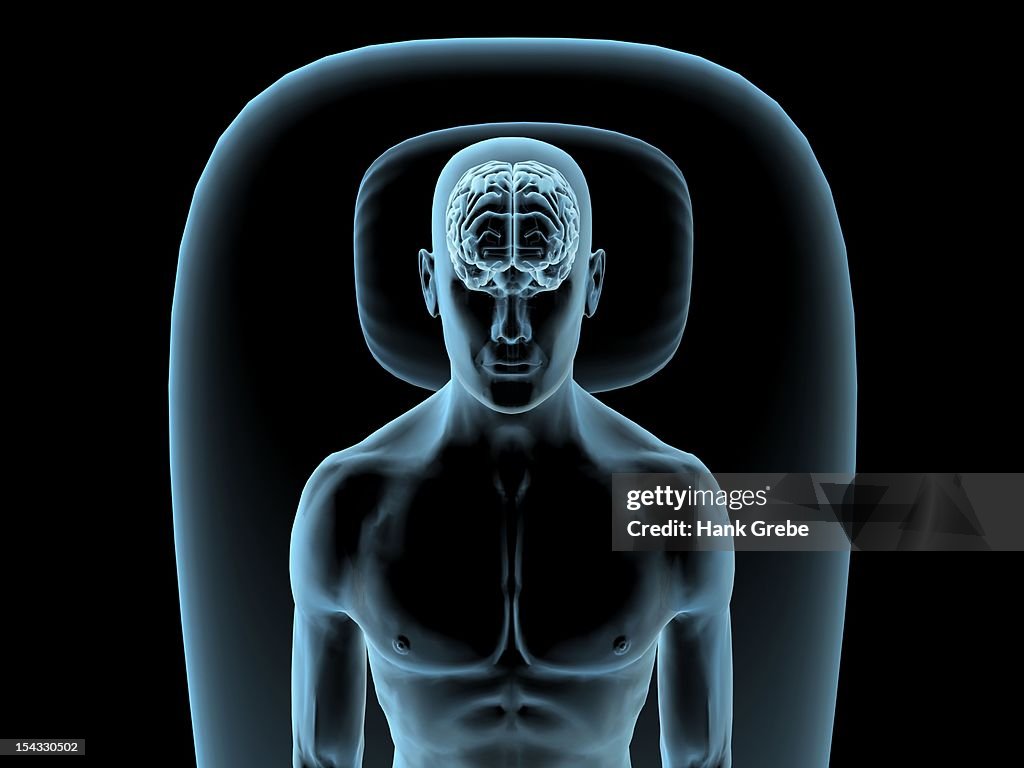 X-ray view of a man resting with view of brain