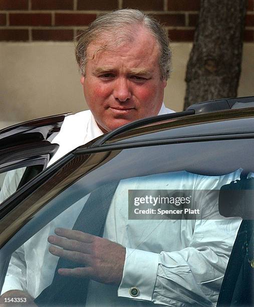 Michael Skakel, a Kennedy cousin, gets into his car after leaving court with his bodyguard May 17, 2002 in Norwalk, CT. Skakel is on trial for the...