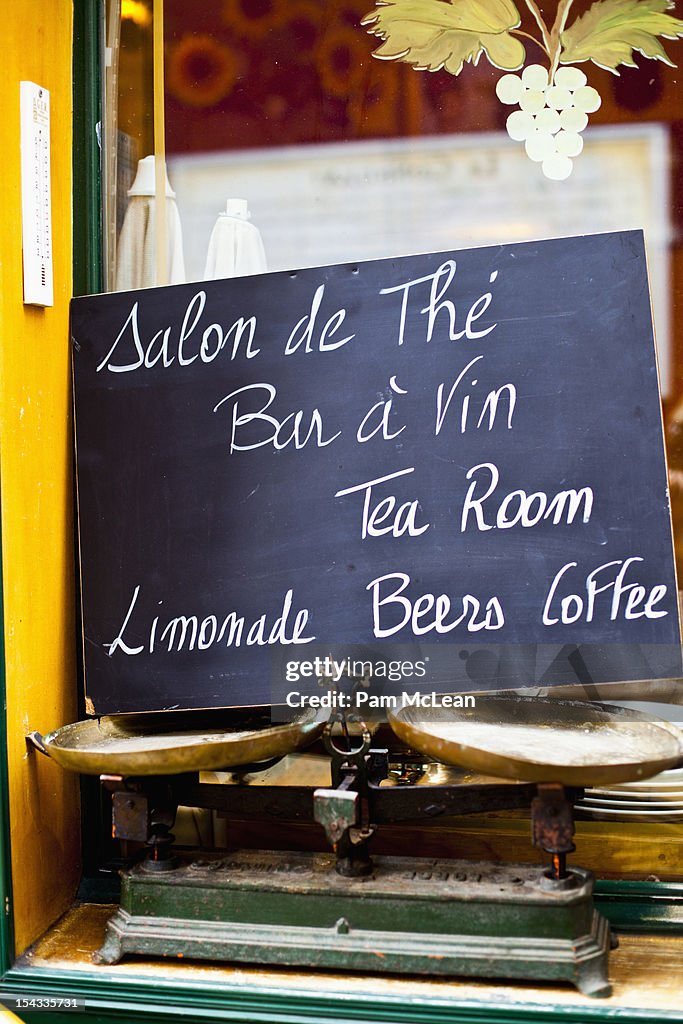 France, Paris, Menu sign in cafe window