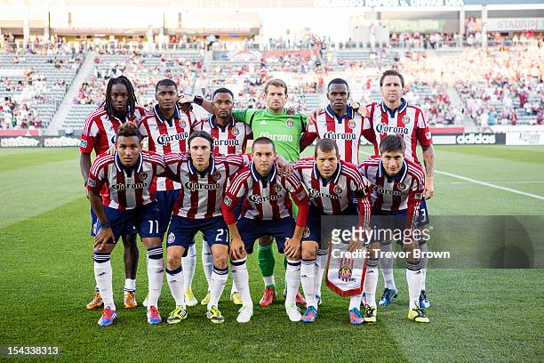 The starting lineup of Chivas USA pose for a photo before their MLS match against the Colorado Rapids at Dick's Sporting Goods Park September 18,...