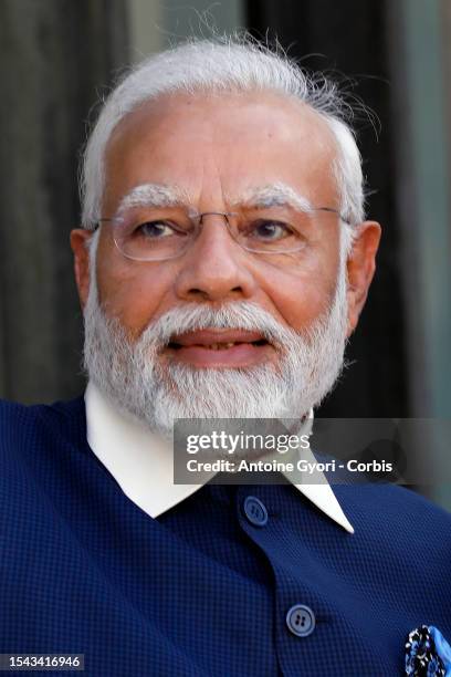 India's Prime Minister Narendra Modi before a meeting at The Elysee Presidential Palace in Paris on July 14, 2023. On July 14, 2023 in Paris, France....