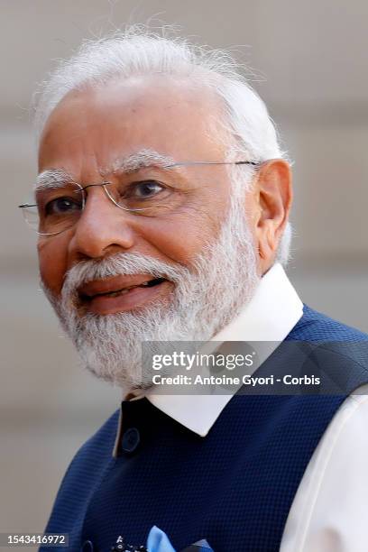 India's Prime Minister Narendra Modi before a meeting at The Elysee Presidential Palace in Paris on July 14, 2023. On July 14, 2023 in Paris, France....