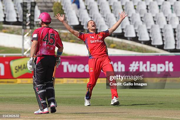 Dirk Nannes of the Highveld Lions during the Karbonn Smart CLT20 match between bizbub Highveld Lions and Sydney Sixers at Sahara Park Newlands on...