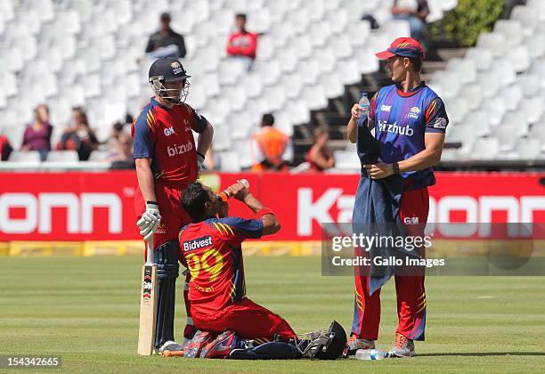 Gulam Bodi of the Highveld Lions during the Karbonn Smart CLT20 match between bizbub Highveld Lions and Sydney Sixers at Sahara Park Newlands on...