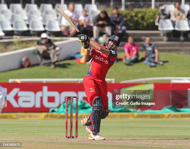Sohail Tanveer of the Highveld Lions during the Karbonn Smart CLT20 match between bizbub Highveld Lions and Sydney Sixers at Sahara Park Newlands on...