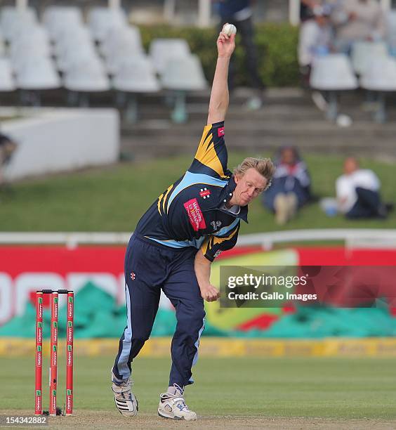 Steve Patterson of Yorkshire Carnegie during the Karbonn Smart CLT20 match between Mumbai Indians and Yorkshire at Sahara Park Newlands on October...