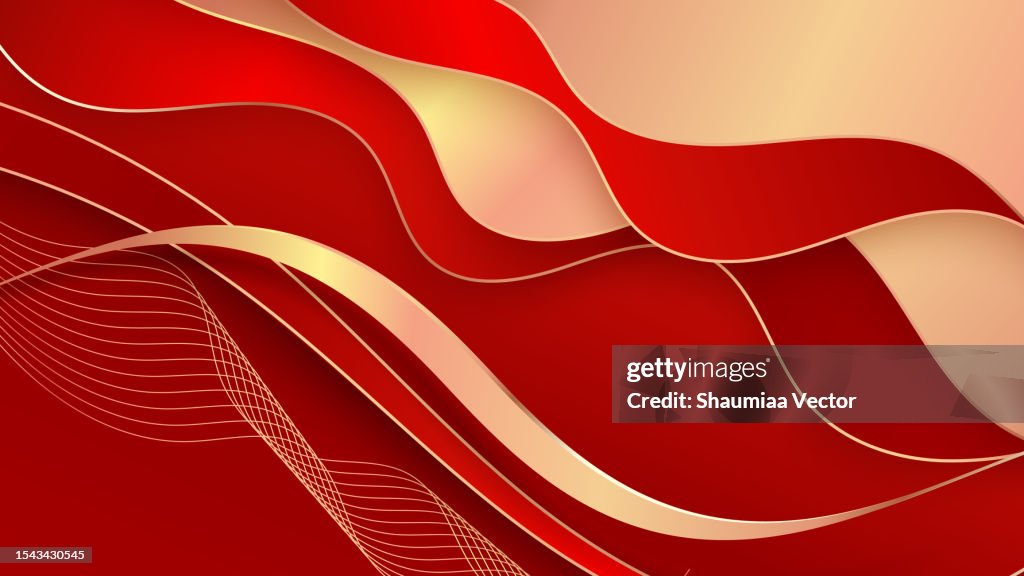 Abstract red luxury background with golden layered , paper cut style 3d