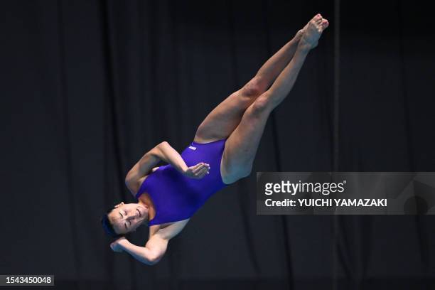 Ireland's Clare Cryan competes in the semi-final of the women's 3m springboard diving event during the World Aquatics Championships in Fukuoka on...