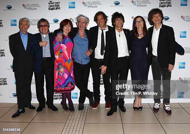 Charlie Watts, Bill Wyman, festival director Clare Stewart, Keith Richards, director Brett Morgen, Ronnie Wood, producer Victoria Pearman and Mick...