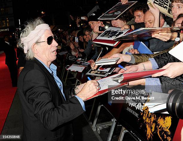 Keith Richards attends the Gala Premiere of 'Crossfire Hurricane' during the 56th BFI London Film Festival at Odeon Leicester Square on October 18,...