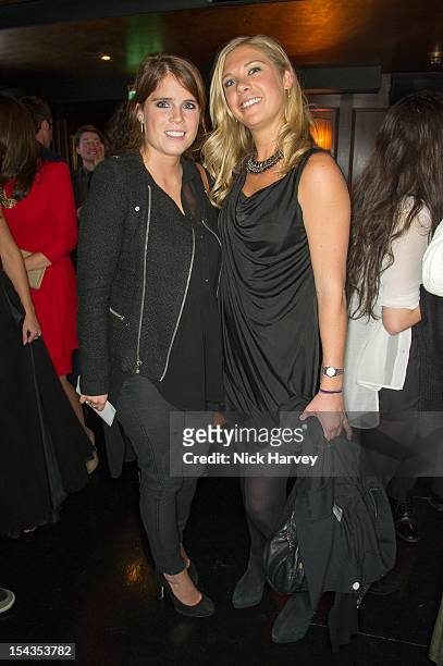 Princess Eugenie of York and Chelsy Davy attend the Beulah London and Hennessy Gold Cup launch party at The Brompton Club on October 18, 2012 in...