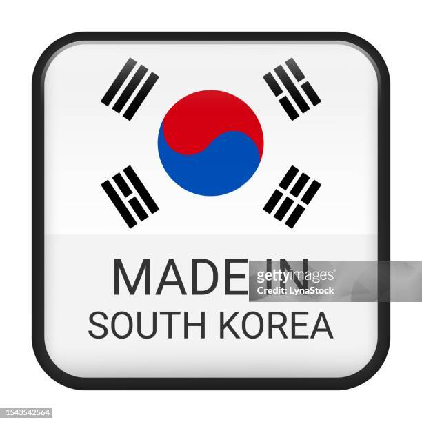 made in south korea badge vector. sticker with stars and national flag. sign isolated on white background. - kor stock illustrations
