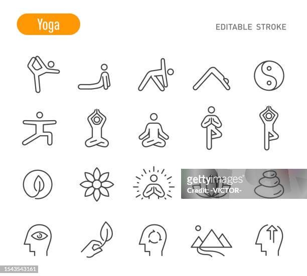yoga icons - linienserie - editierbarer strich - yoga stock-grafiken, -clipart, -cartoons und -symbole