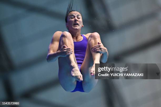 Ireland's Clare Cryan competes in the semi-final of the women's 3m springboard diving event during the World Aquatics Championships in Fukuoka on...