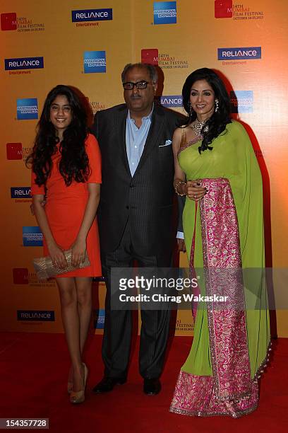 Sridevi Kapoor , Boney Kapoor and Jhanvi Kapoor attend the 14th Mumbai Film Festival Opening Ceremony held at NCPA on October 18, 2012 in Mumbai,...