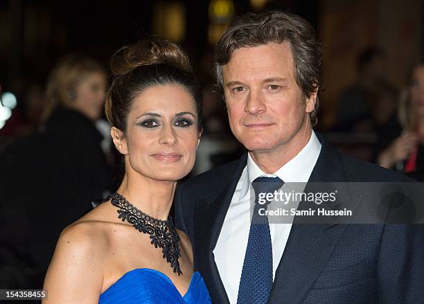 Livia Giuggiol and Colin Firth attend the Premiere of 'Crossfire Hurricane' during the 56th BFI London Film Festival at Odeon Leicester Square on...