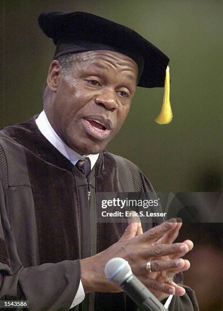Actor Danny Glover speaks to graduates of Spelman College during commencement ceremonies for the womens'' school May 19, 2002 in Lithonia, GA. About...