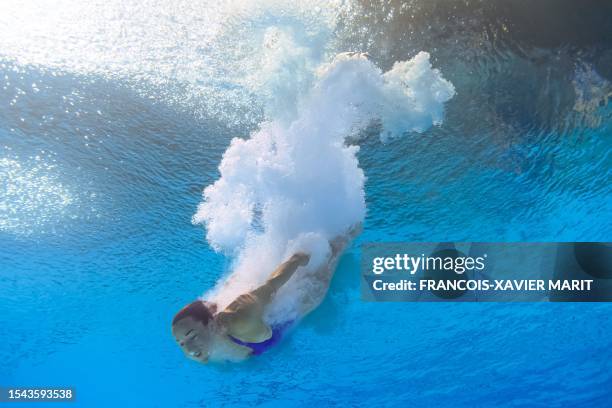 Ireland's Clare Cryan competes in the semi-final of the women's 3m springboard diving event during the World Aquatics Championships in Fukuoka on...