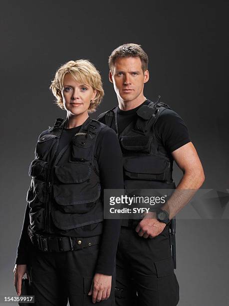 Season 5 -- Pictured: Amanda Tapping as Maj. Samantha Carter, Ben Browder as Lt. Colonel Cameron Mitchell --