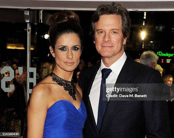 Livia Firth and Colin Firth attend the Gala Premiere of 'Crossfire Hurricane' during the 56th BFI London Film Festival at Odeon Leicester Square on...