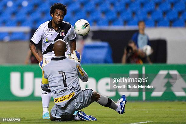 Goalkeeper Jefferson of Botafogo and Carlos Alberto of Vasco in action during a match between Botafogo and Vasco as part of the Brazilian...