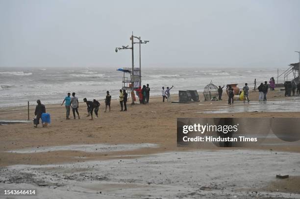 Deserted and empty Juhu beach during high tide after the weather department issued a Yellow alert for the city and its adjoining areas, on July 18,...