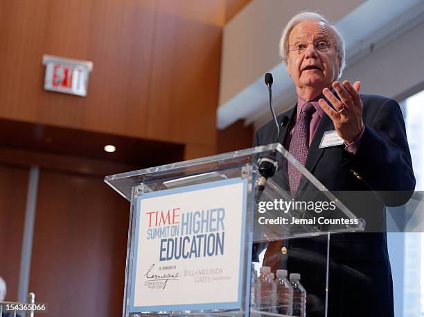 Journalist Bill Moyers moderates the "All Hands on Deck: Perspectives from Higher Education, Government, Philanthropy and Business" panal during the...