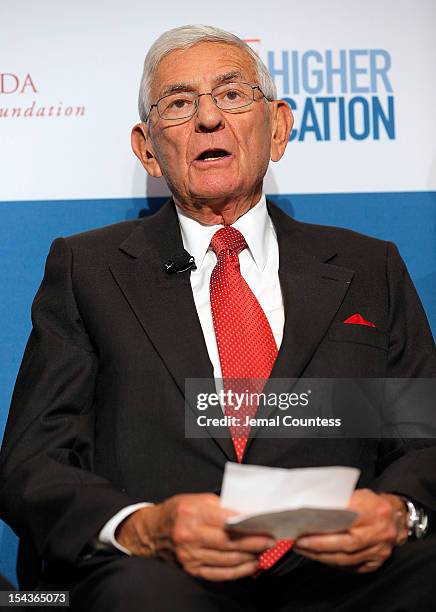 Founder of the Broad Foundations Eli Broad speaks during the "All Hands on Deck: Perspectives from Higher Education, Government, Philanthropy and...
