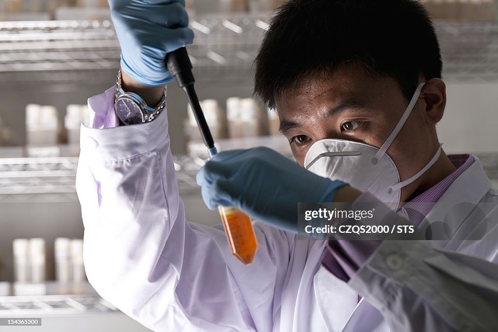 Biology researcher in laboratory
