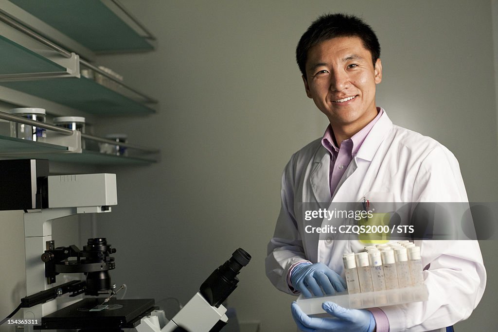 Biology researcher in laboratory