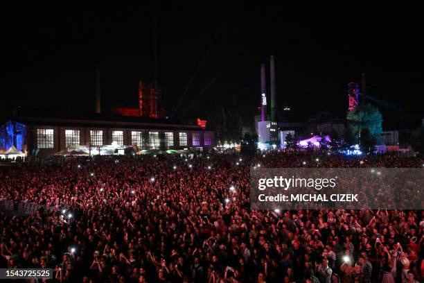 Festival-goers attend the Colours of Ostrava music festival in Ostrava, Czech Republic on July 19, 2023.