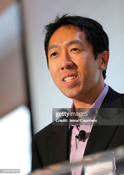 Associate Professor of Computer Science at Stanford University Andrew Ng makes a presentation during the "Changing Landscapes: From the Digital...