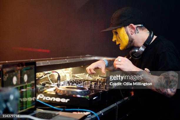 Tony Modestep of Modestep performs on stage at O2 Academy Leicester on October 18, 2012 in Leicester, United Kingdom.