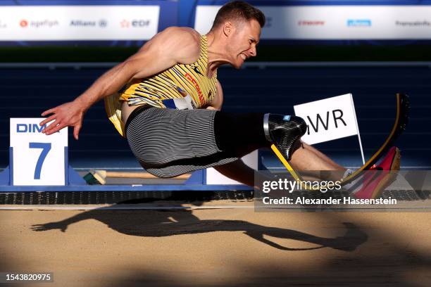 Markus Rehm of Germany competes in the Men's Long Jump T64 Final during day seven of the Para Athletics World Championships Paris 2023 at Stade...