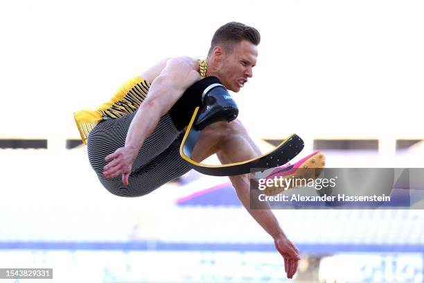 Markus Rehm of Germany competes in the Men's Long Jump T64 Final during day seven of the Para Athletics World Championships Paris 2023 at Stade...