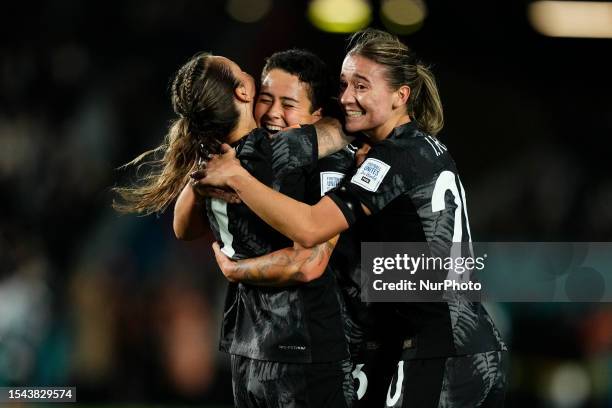Malia Rose Steinmetz of New Zealand and WS Wanderers and Indiah-Paige Janita Riley of New Zealand and Brisbane Roar celebrate victory after the FIFA...