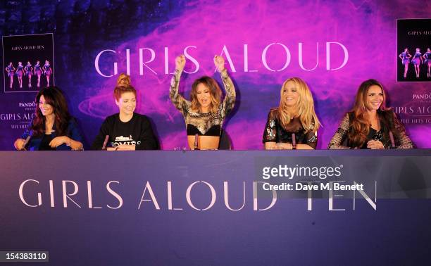 Cheryl Cole, Nicola Roberts, Kimberley Walsh, Sarah Harding and Nadine Coyle of Girls Aloud pose at a press conference to announce 'Girls Aloud Ten,...