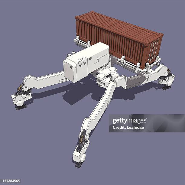 tetrapoder with container(standing front left overlook view) - prediction machine stock illustrations